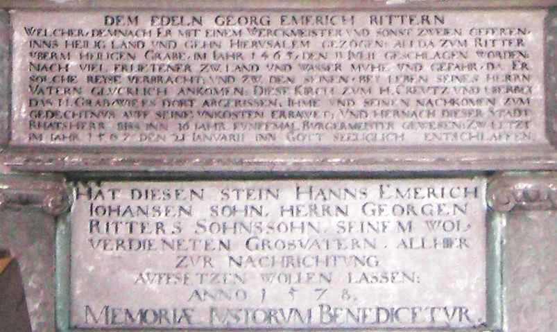 Inschrift zum Gedenken an Georg Emmerich, Bürgermeister von Görlitz